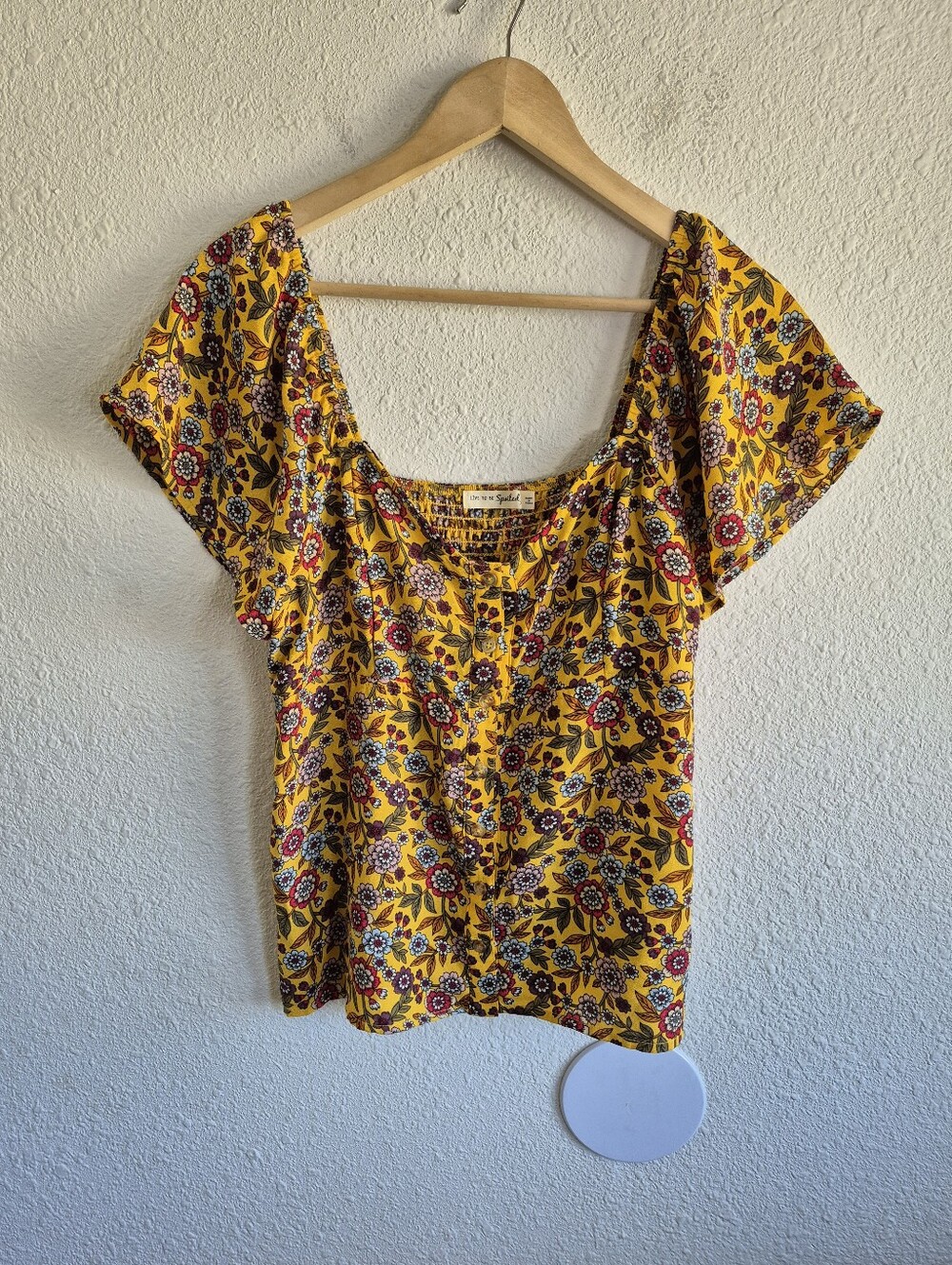 Live To Be Spoiled Yellow Floral Top Womens Size XL